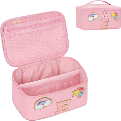 Initial Makeup Bag,Purple Travel Makeup Organizer Case Beauty Toiletry Cosmetic Bag with Rainbow, Trendy Stuff Personalized Gifts for Women and Girls-Q