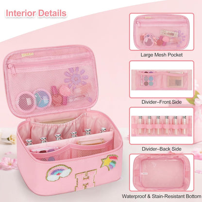 Initial Makeup Bag,Purple Travel Makeup Organizer Case Beauty Toiletry Cosmetic Bag with Rainbow, Trendy Stuff Personalized Gifts for Women and Girls-Q