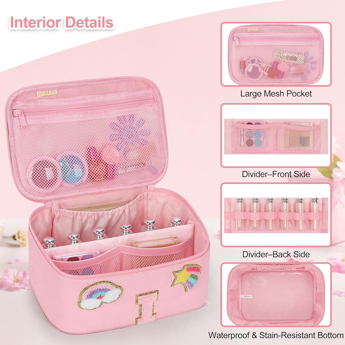 Initial Makeup Bag,Purple Travel Makeup Organizer Case Beauty Toiletry Cosmetic Bag with Rainbow, Trendy Stuff Personalized Gifts for Women and Girls-Q