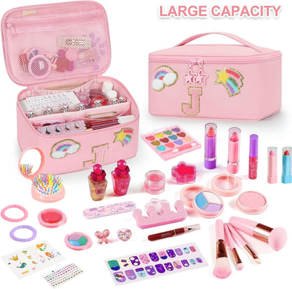 Initial Makeup Bag,Purple Travel Makeup Organizer Case Beauty Toiletry Cosmetic Bag with Rainbow, Trendy Stuff Personalized Gifts for Women and Girls-Q
