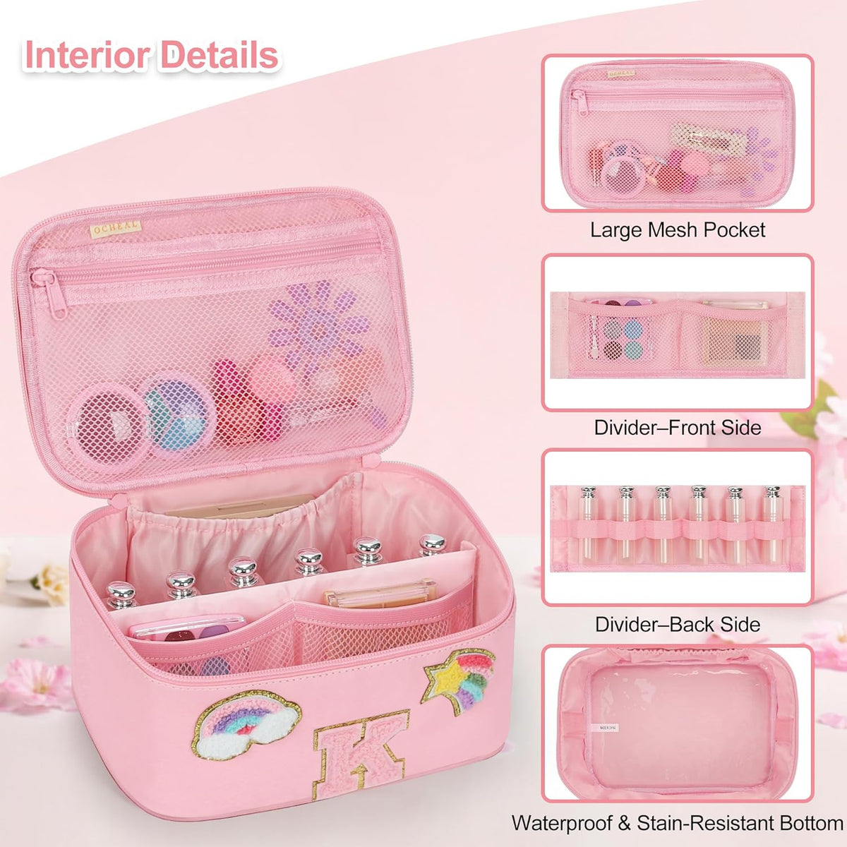 Initial Makeup Bag,Purple Travel Makeup Organizer Case Beauty Toiletry Cosmetic Bag with Rainbow, Trendy Stuff Personalized Gifts for Women and Girls-Q