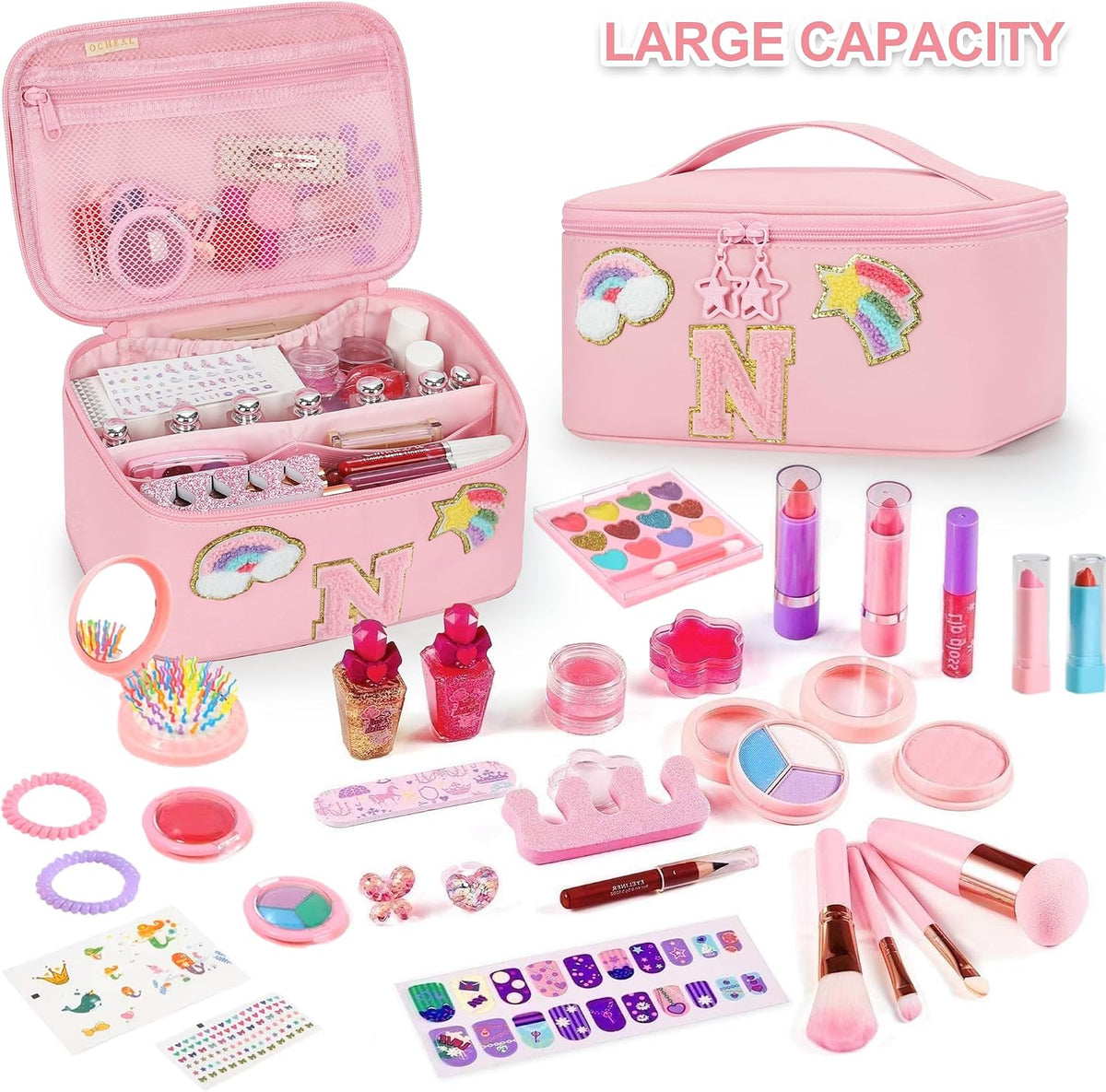 Initial Makeup Bag,Purple Travel Makeup Organizer Case Beauty Toiletry Cosmetic Bag with Rainbow, Trendy Stuff Personalized Gifts for Women and Girls-Q