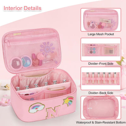 Initial Makeup Bag,Purple Travel Makeup Organizer Case Beauty Toiletry Cosmetic Bag with Rainbow, Trendy Stuff Personalized Gifts for Women and Girls-Q
