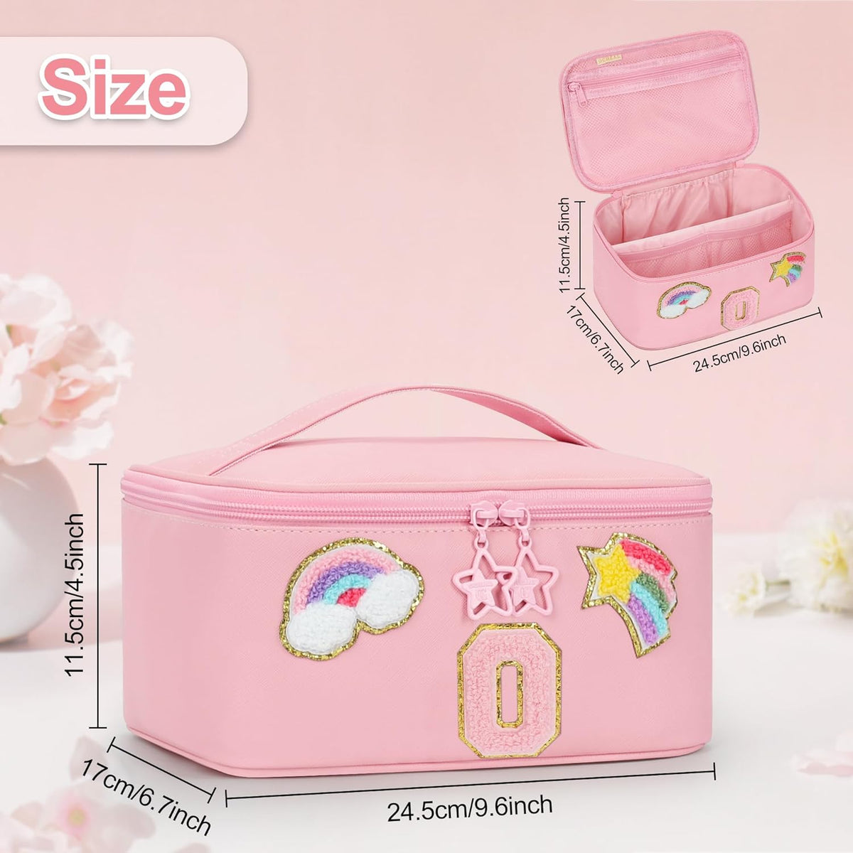Initial Makeup Bag,Purple Travel Makeup Organizer Case Beauty Toiletry Cosmetic Bag with Rainbow, Trendy Stuff Personalized Gifts for Women and Girls-Q