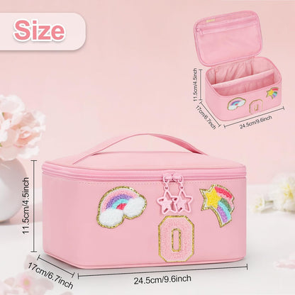 Initial Makeup Bag,Purple Travel Makeup Organizer Case Beauty Toiletry Cosmetic Bag with Rainbow, Trendy Stuff Personalized Gifts for Women and Girls-Q