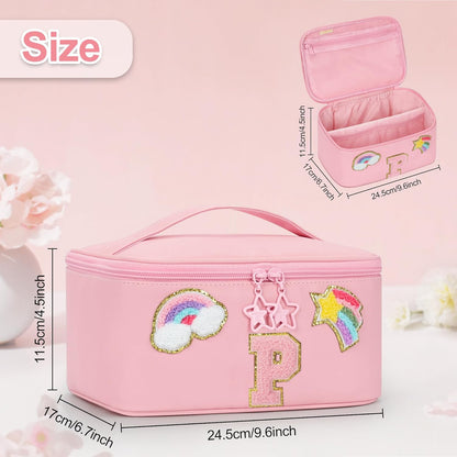 Initial Makeup Bag,Purple Travel Makeup Organizer Case Beauty Toiletry Cosmetic Bag with Rainbow, Trendy Stuff Personalized Gifts for Women and Girls-Q