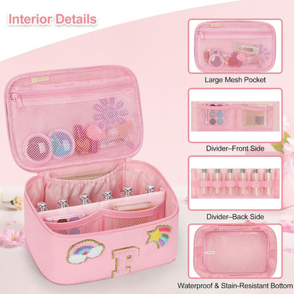 Initial Makeup Bag,Purple Travel Makeup Organizer Case Beauty Toiletry Cosmetic Bag with Rainbow, Trendy Stuff Personalized Gifts for Women and Girls-Q
