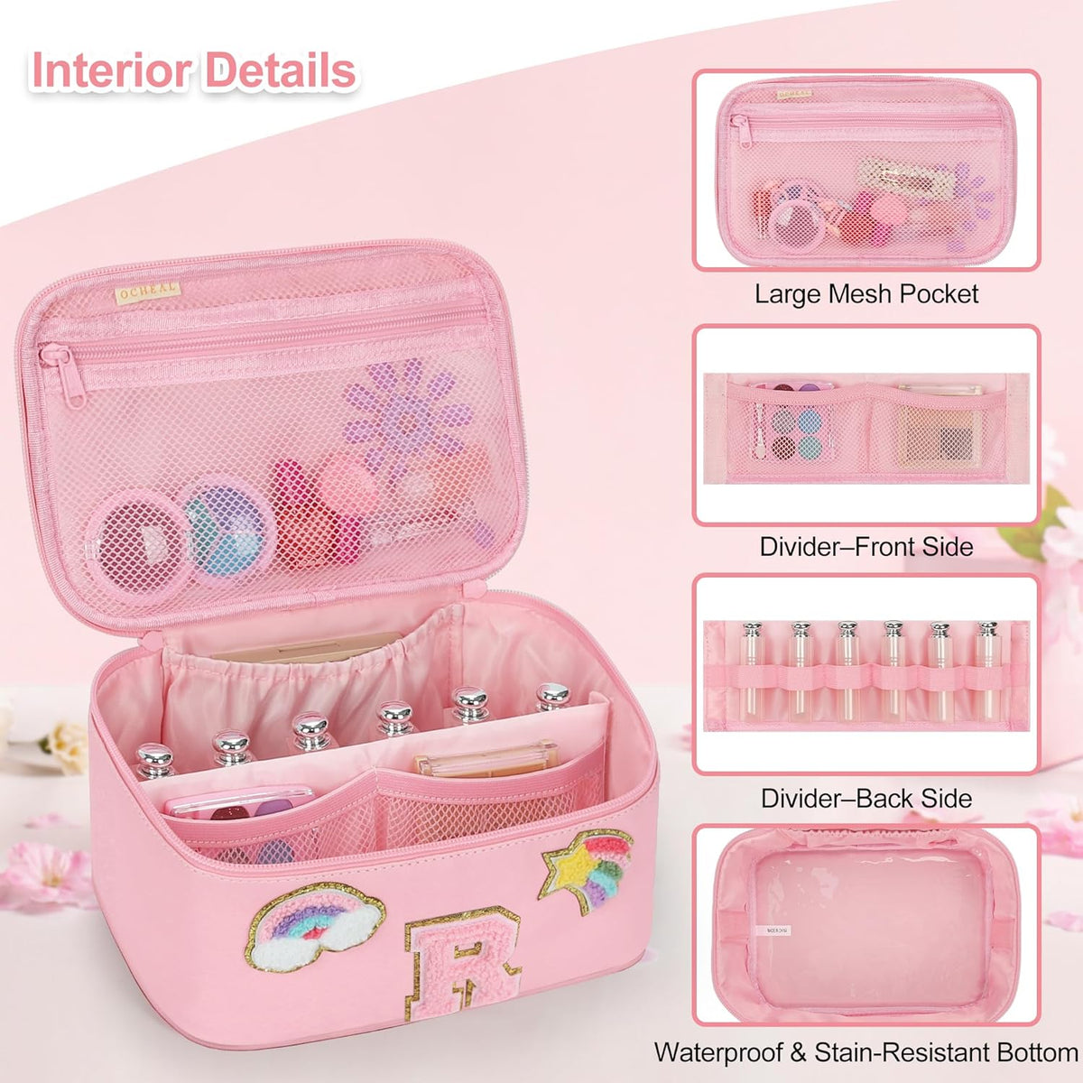 Initial Makeup Bag,Purple Travel Makeup Organizer Case Beauty Toiletry Cosmetic Bag with Rainbow, Trendy Stuff Personalized Gifts for Women and Girls-Q