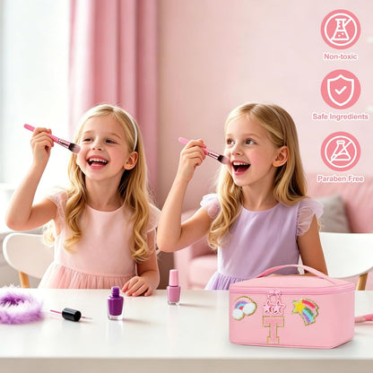 Initial Makeup Bag,Purple Travel Makeup Organizer Case Beauty Toiletry Cosmetic Bag with Rainbow, Trendy Stuff Personalized Gifts for Women and Girls-Q