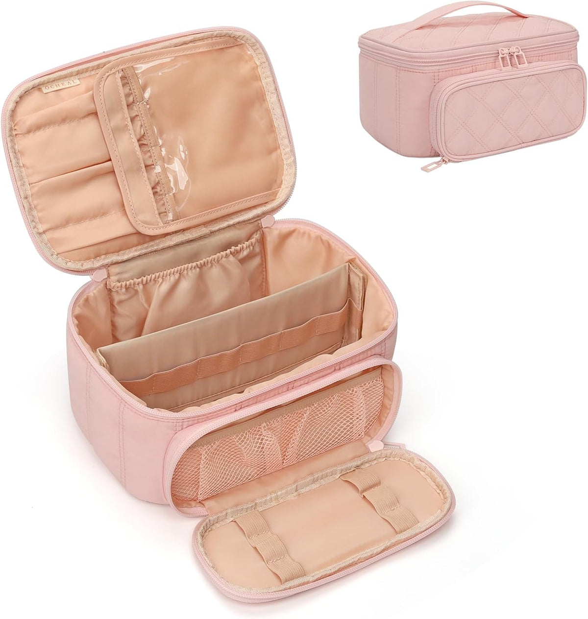 Initial Makeup Bag,Purple Travel Makeup Organizer Case Beauty Toiletry Cosmetic Bag with Rainbow, Trendy Stuff Personalized Gifts for Women and Girls-Q