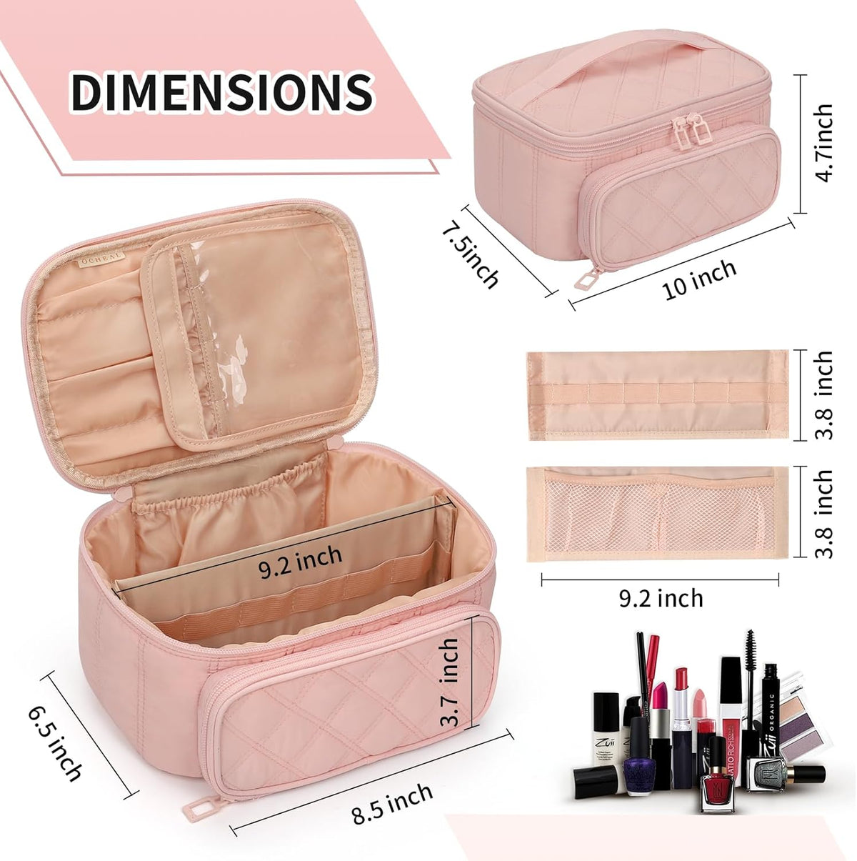 Initial Makeup Bag,Purple Travel Makeup Organizer Case Beauty Toiletry Cosmetic Bag with Rainbow, Trendy Stuff Personalized Gifts for Women and Girls-Q