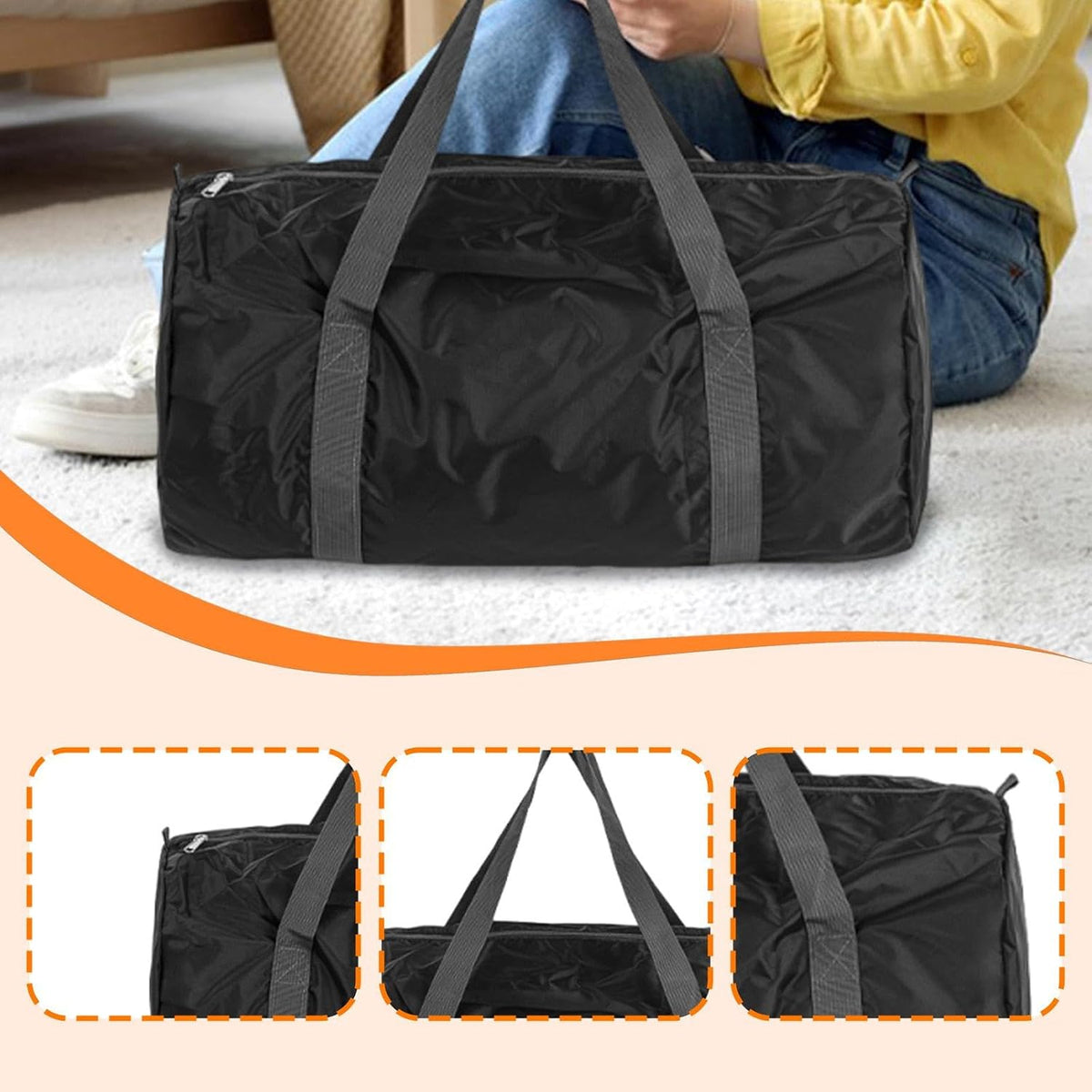 Travel Gym Bag Foldable Duffel Tote Sports Weekender Pouch with Easy Carry Design and Nylon Suitable for Outdoor Activities, black