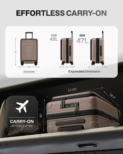 Carry On Luggage Suitcase : 22x14x9 Airline Approved Travel Luggage with Spinner Wheels, Front Pocket Expandable Hardshell Suitcases with TSA Lock Green
