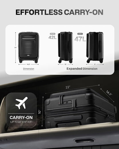 Carry On Luggage Suitcase : 22x14x9 Airline Approved Travel Luggage with Spinner Wheels, Front Pocket Expandable Hardshell Suitcases with TSA Lock Green