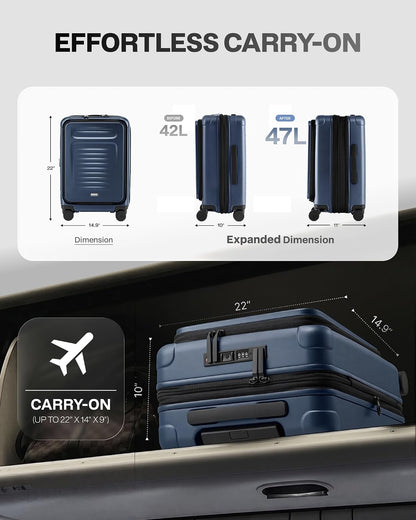 Carry On Luggage Suitcase : 22x14x9 Airline Approved Travel Luggage with Spinner Wheels, Front Pocket Expandable Hardshell Suitcases with TSA Lock Green