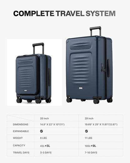 Carry On Luggage Suitcase : 22x14x9 Airline Approved Travel Luggage with Spinner Wheels, Front Pocket Expandable Hardshell Suitcases with TSA Lock Green