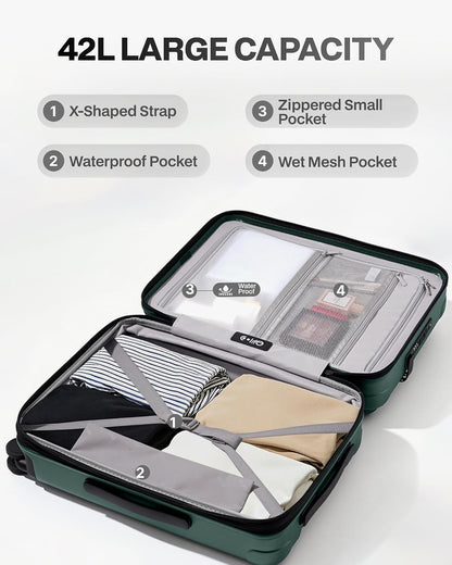 Carry On Luggage Suitcase : 22x14x9 Airline Approved Travel Luggage with Spinner Wheels, Front Pocket Expandable Hardshell Suitcases with TSA Lock Green