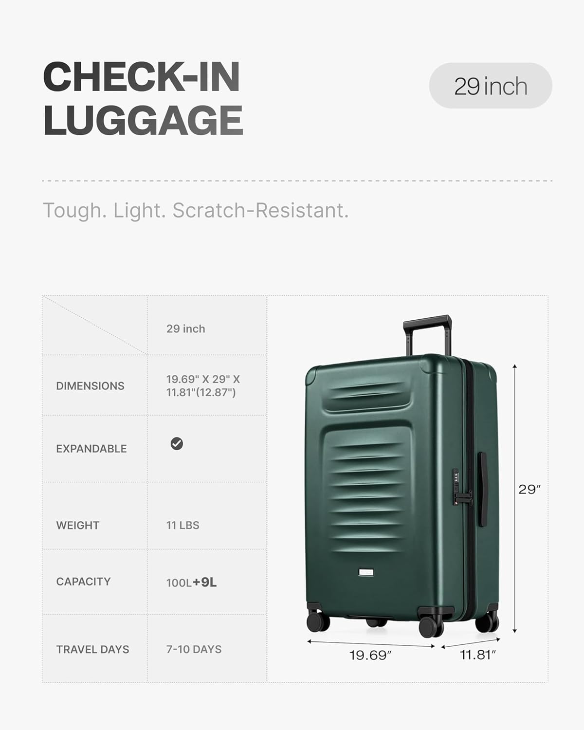 Carry On Luggage Suitcase : 22x14x9 Airline Approved Travel Luggage with Spinner Wheels, Front Pocket Expandable Hardshell Suitcases with TSA Lock Green