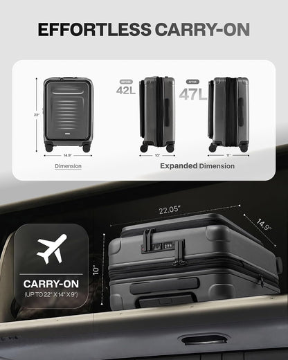 Carry On Luggage Suitcase : 22x14x9 Airline Approved Travel Luggage with Spinner Wheels, Front Pocket Expandable Hardshell Suitcases with TSA Lock Green