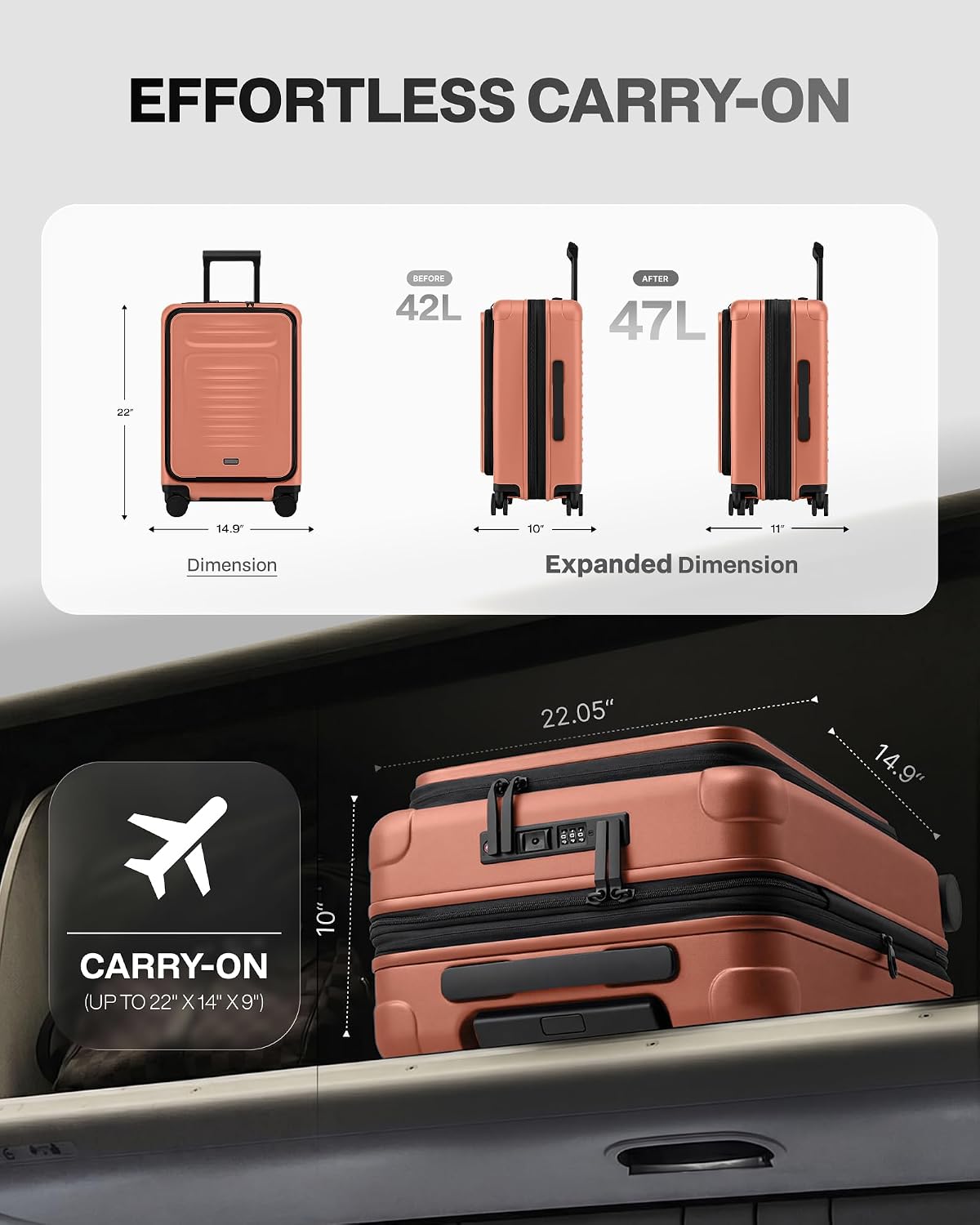 Carry On Luggage Suitcase : 22x14x9 Airline Approved Travel Luggage with Spinner Wheels, Front Pocket Expandable Hardshell Suitcases with TSA Lock Green