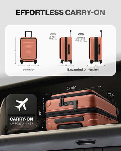 Carry On Luggage Suitcase : 22x14x9 Airline Approved Travel Luggage with Spinner Wheels, Front Pocket Expandable Hardshell Suitcases with TSA Lock Green
