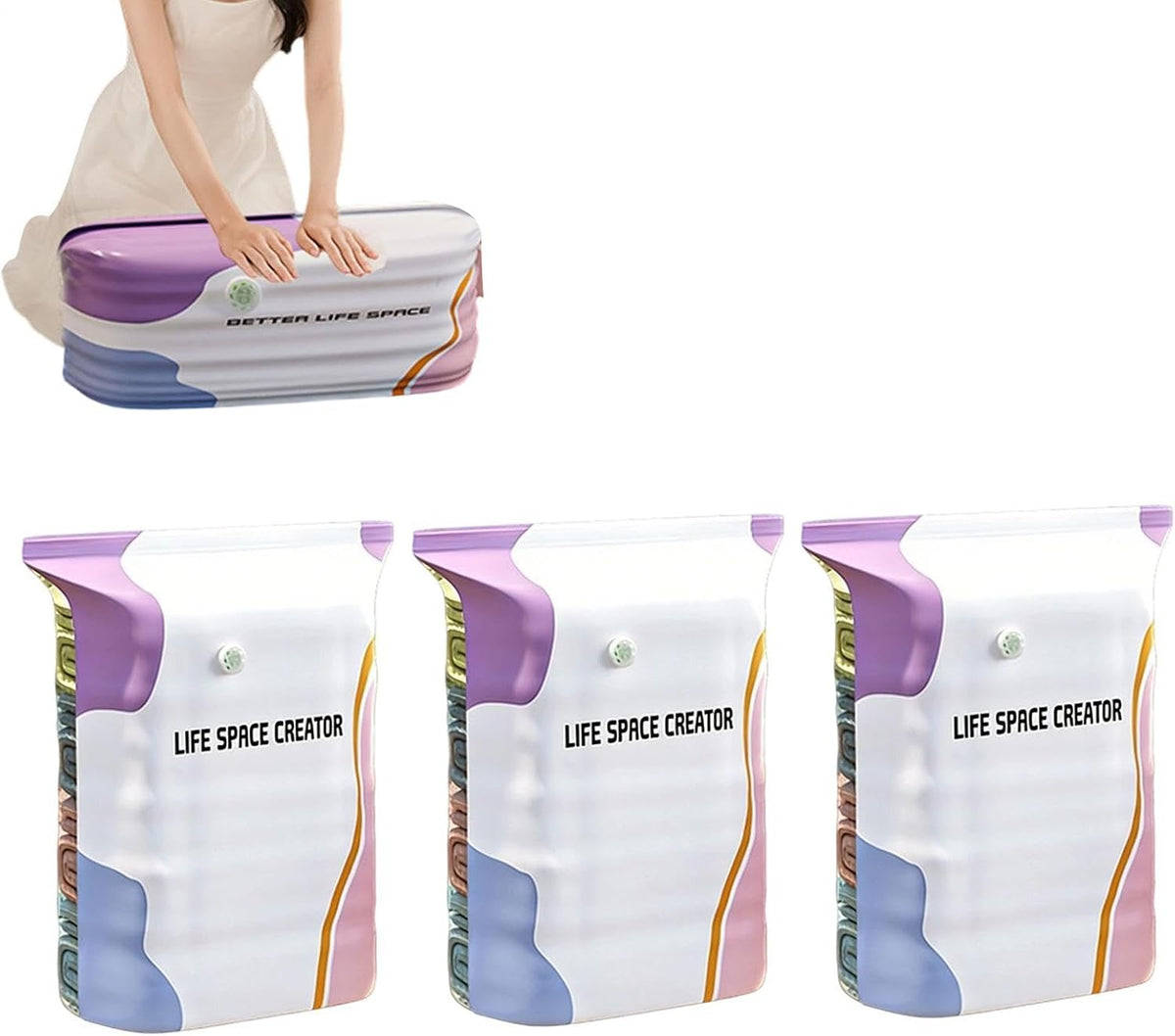 No-Pump 3D Vacuum Storage Bags | No-Pump Large Vacuum Storage Compression Bags | Stand-Up Reusable Vacuums Pack Bag Roll-Up Compression | For Travel Packing, Clothes Duvet Travel And Home 100x80x38cm