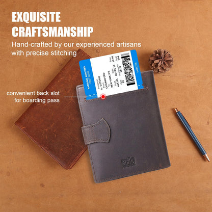 Vitus Full Grain Leather Passport Wallet, Travel Document Organizer with RFID Blocking, Dual Passport Slots, Dual Cash Pockets, Multiple Card Holders, a 60-Page Travel Notebook & Pen Included