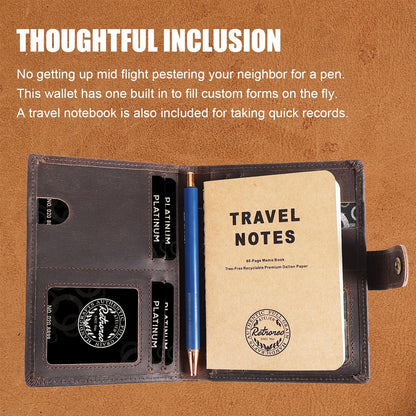 Vitus Full Grain Leather Passport Wallet, Travel Document Organizer with RFID Blocking, Dual Passport Slots, Dual Cash Pockets, Multiple Card Holders, a 60-Page Travel Notebook & Pen Included