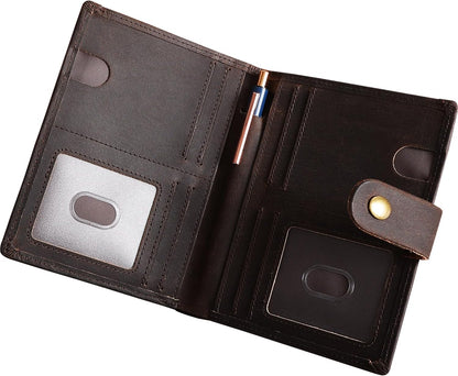 Vitus Full Grain Leather Passport Wallet, Travel Document Organizer with RFID Blocking, Dual Passport Slots, Dual Cash Pockets, Multiple Card Holders, a 60-Page Travel Notebook & Pen Included