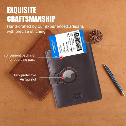 Vitus Full Grain Leather Passport Wallet, Travel Document Organizer with RFID Blocking, Dual Passport Slots, Dual Cash Pockets, Multiple Card Holders, a 60-Page Travel Notebook & Pen Included