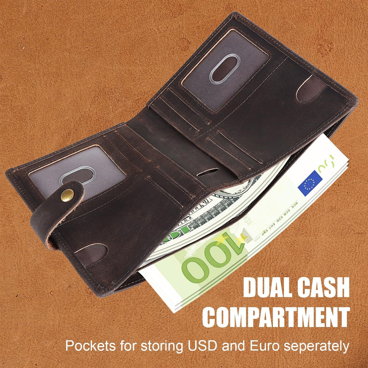Vitus Full Grain Leather Passport Wallet, Travel Document Organizer with RFID Blocking, Dual Passport Slots, Dual Cash Pockets, Multiple Card Holders, a 60-Page Travel Notebook & Pen Included