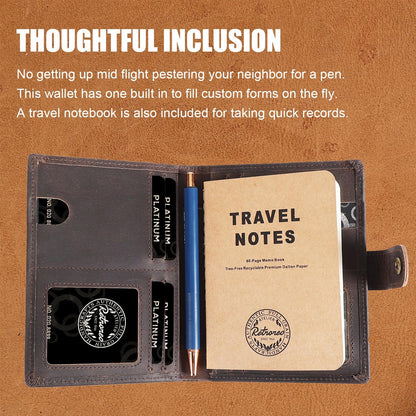 Vitus Full Grain Leather Passport Wallet, Travel Document Organizer with RFID Blocking, Dual Passport Slots, Dual Cash Pockets, Multiple Card Holders, a 60-Page Travel Notebook & Pen Included