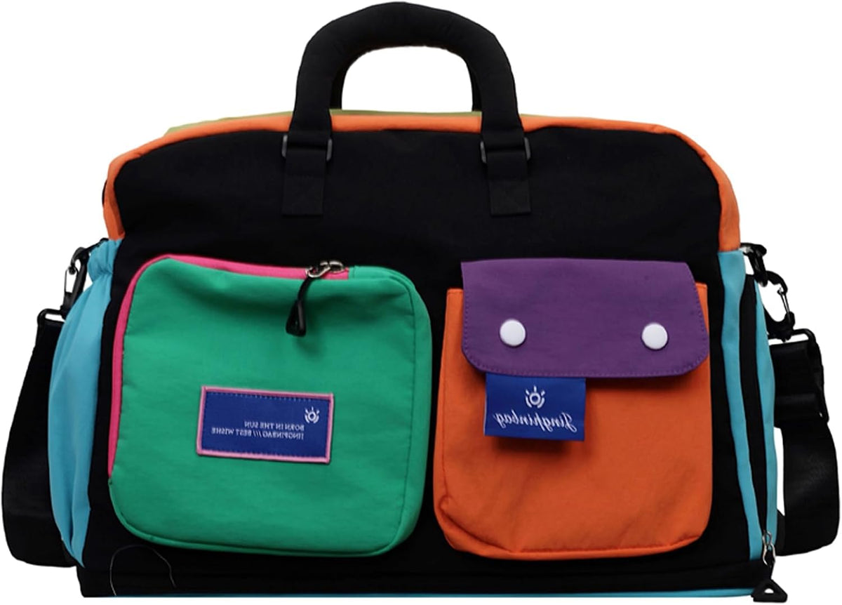 Expandable Block-Color Carry-on Travel Tote Bag with Shoe & Wet Pocket | Weekender with Luggage Sleeve, Under the Seat Personal Item Bag, Dopamine Color, Multiple Pockets, Duffle with Cup Holder