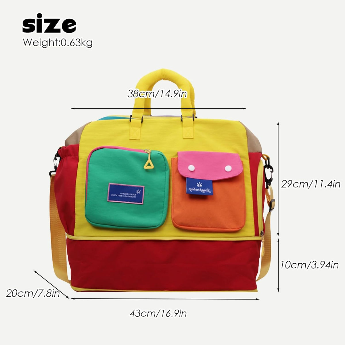 Expandable Block-Color Carry-on Travel Tote Bag with Shoe & Wet Pocket | Weekender with Luggage Sleeve, Under the Seat Personal Item Bag, Dopamine Color, Multiple Pockets, Duffle with Cup Holder