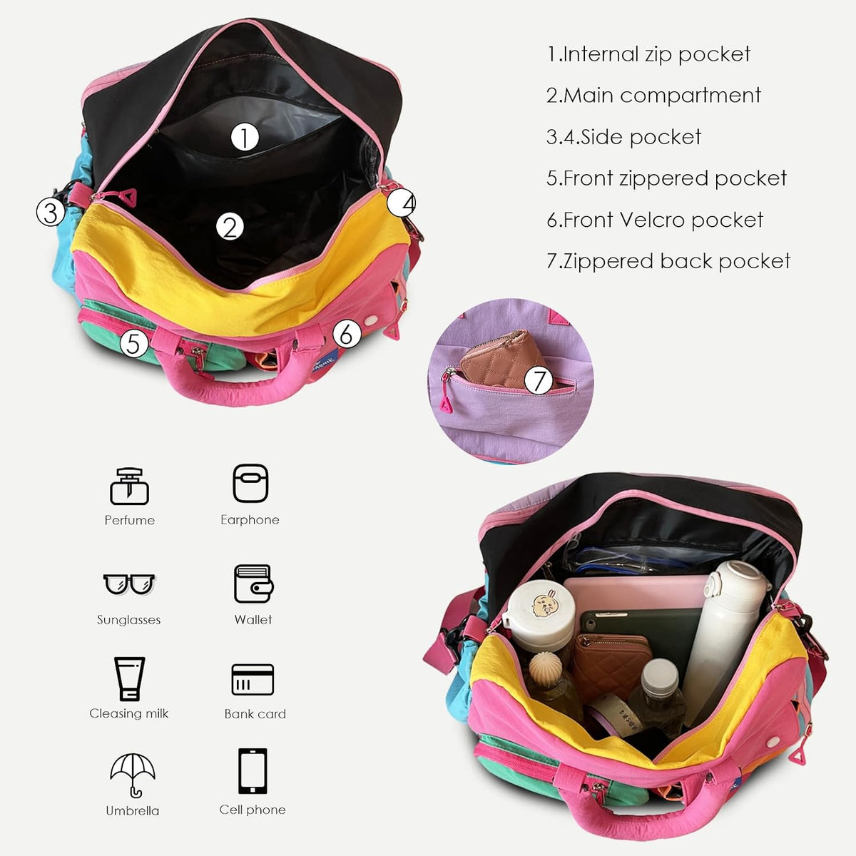 Expandable Block-Color Carry-on Travel Tote Bag with Shoe & Wet Pocket | Weekender with Luggage Sleeve, Under the Seat Personal Item Bag, Dopamine Color, Multiple Pockets, Duffle with Cup Holder