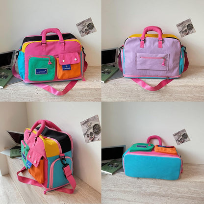Expandable Block-Color Carry-on Travel Tote Bag with Shoe & Wet Pocket | Weekender with Luggage Sleeve, Under the Seat Personal Item Bag, Dopamine Color, Multiple Pockets, Duffle with Cup Holder
