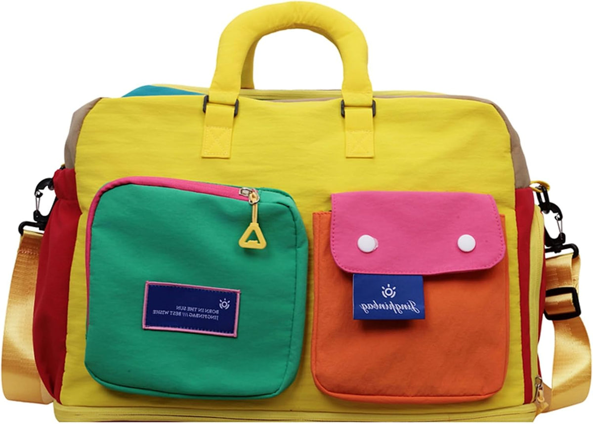 Expandable Block-Color Carry-on Travel Tote Bag with Shoe & Wet Pocket | Weekender with Luggage Sleeve, Under the Seat Personal Item Bag, Dopamine Color, Multiple Pockets, Duffle with Cup Holder