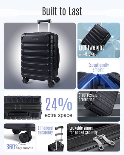 Carry On Luggage 22x14x9 Airline Approved, Expandable Carry On Suitcases with Wheels, Lightweight Luggage, Durable Hard Shell 20 Inch Rolling Suit Case for Men Women Travel,Royal Blue