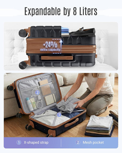 Carry On Luggage 22x14x9 Airline Approved, Expandable Carry On Suitcases with Wheels, Lightweight Luggage, Durable Hard Shell 20 Inch Rolling Suit Case for Men Women Travel,Royal Blue