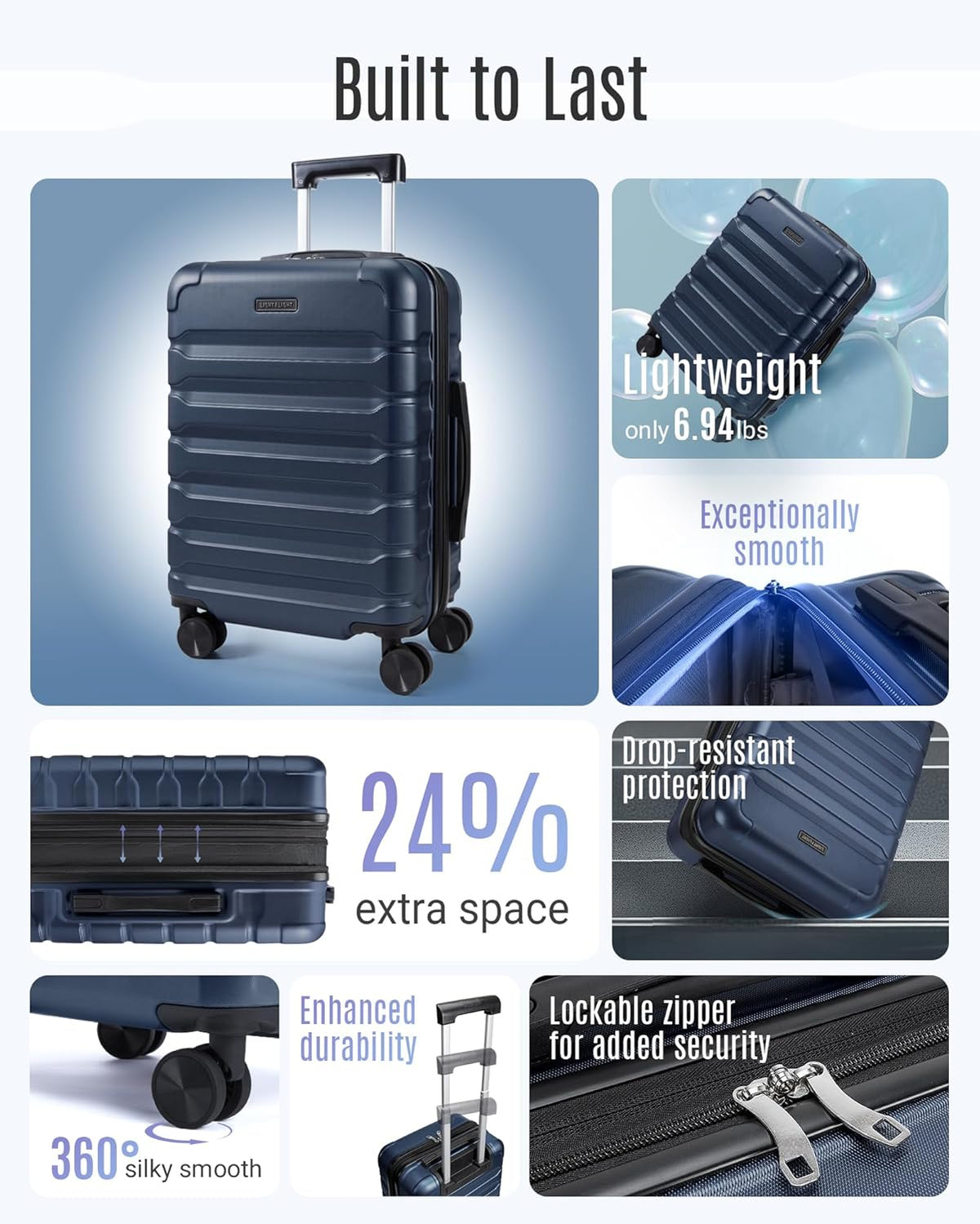 Carry On Luggage 22x14x9 Airline Approved, Expandable Carry On Suitcases with Wheels, Lightweight Luggage, Durable Hard Shell 20 Inch Rolling Suit Case for Men Women Travel,Royal Blue