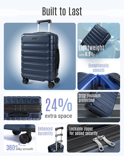 Carry On Luggage 22x14x9 Airline Approved, Expandable Carry On Suitcases with Wheels, Lightweight Luggage, Durable Hard Shell 20 Inch Rolling Suit Case for Men Women Travel,Royal Blue