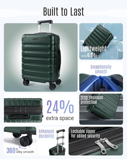 Carry On Luggage 22x14x9 Airline Approved, Expandable Carry On Suitcases with Wheels, Lightweight Luggage, Durable Hard Shell 20 Inch Rolling Suit Case for Men Women Travel,Royal Blue