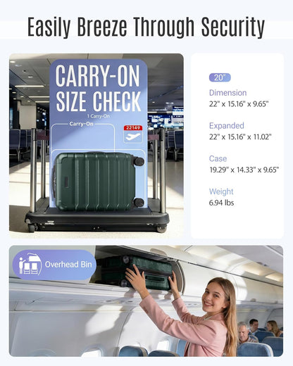 Carry On Luggage 22x14x9 Airline Approved, Expandable Carry On Suitcases with Wheels, Lightweight Luggage, Durable Hard Shell 20 Inch Rolling Suit Case for Men Women Travel,Royal Blue
