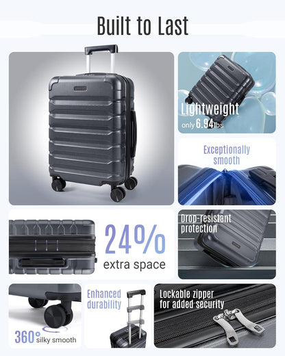 Carry On Luggage 22x14x9 Airline Approved, Expandable Carry On Suitcases with Wheels, Lightweight Luggage, Durable Hard Shell 20 Inch Rolling Suit Case for Men Women Travel,Royal Blue
