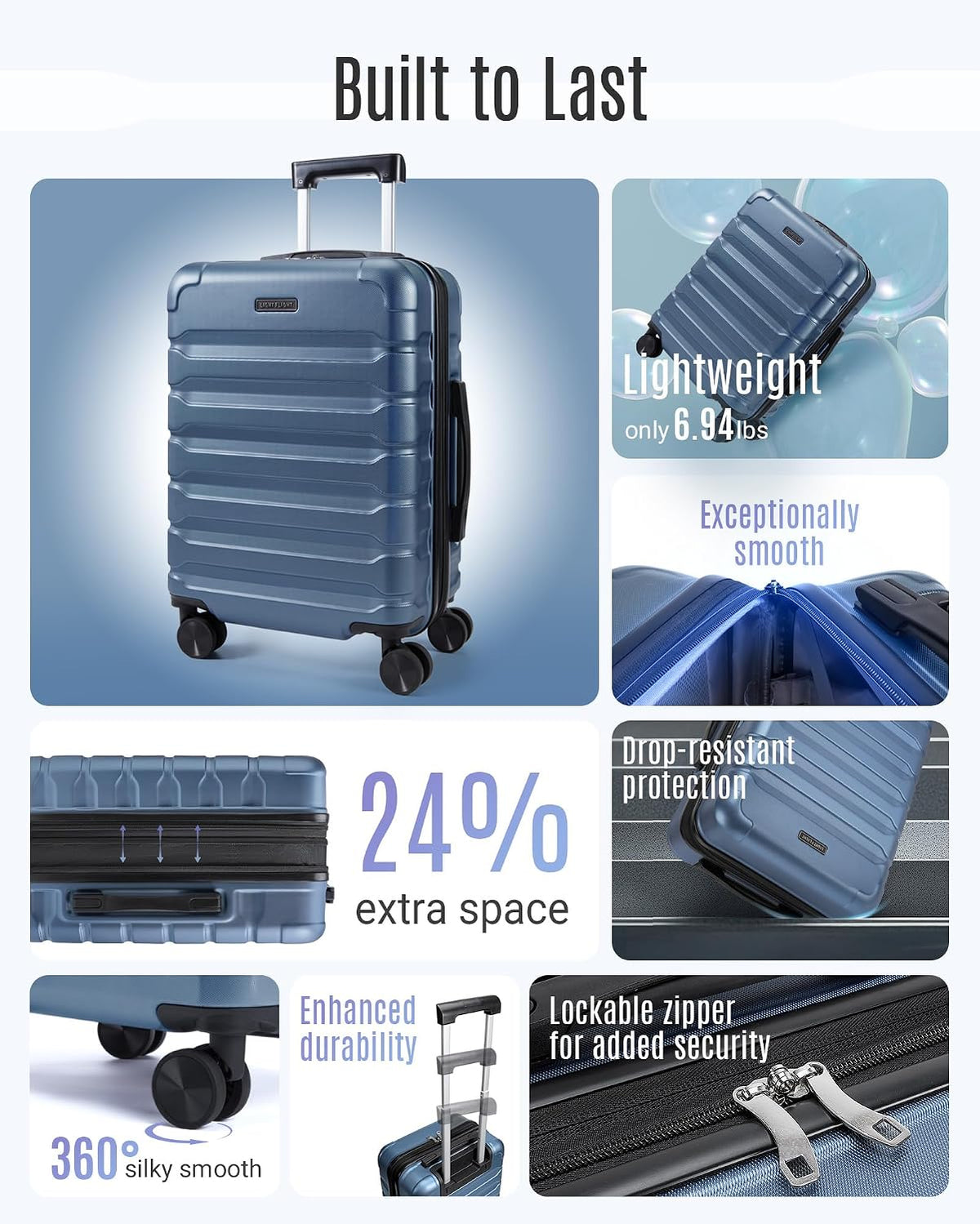 Carry On Luggage 22x14x9 Airline Approved, Expandable Carry On Suitcases with Wheels, Lightweight Luggage, Durable Hard Shell 20 Inch Rolling Suit Case for Men Women Travel,Royal Blue