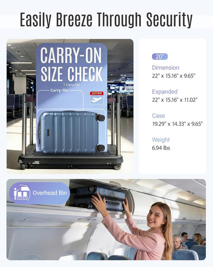 Carry On Luggage 22x14x9 Airline Approved, Expandable Carry On Suitcases with Wheels, Lightweight Luggage, Durable Hard Shell 20 Inch Rolling Suit Case for Men Women Travel,Royal Blue