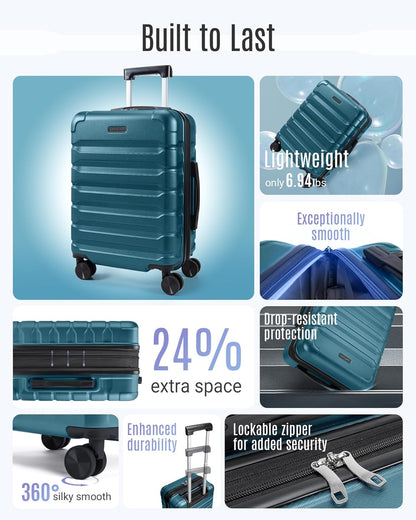 Carry On Luggage 22x14x9 Airline Approved, Expandable Carry On Suitcases with Wheels, Lightweight Luggage, Durable Hard Shell 20 Inch Rolling Suit Case for Men Women Travel,Royal Blue