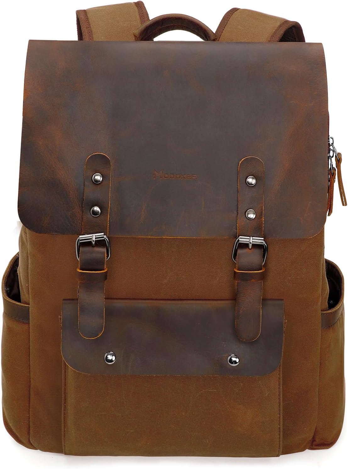 Waxed Canvas Backpack, Leather Rucksack Knapsack for Men Woman Satchel Backpack, Vintage Travel Laptop Backpack 15.6 Inch Retro Flap Backpacks Canvas Casual Daypack Purple