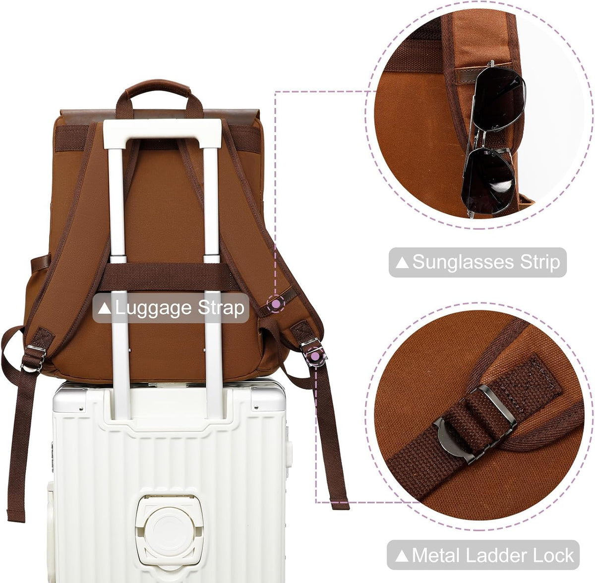 Waxed Canvas Backpack, Leather Rucksack Knapsack for Men Woman Satchel Backpack, Vintage Travel Laptop Backpack 15.6 Inch Retro Flap Backpacks Canvas Casual Daypack Purple