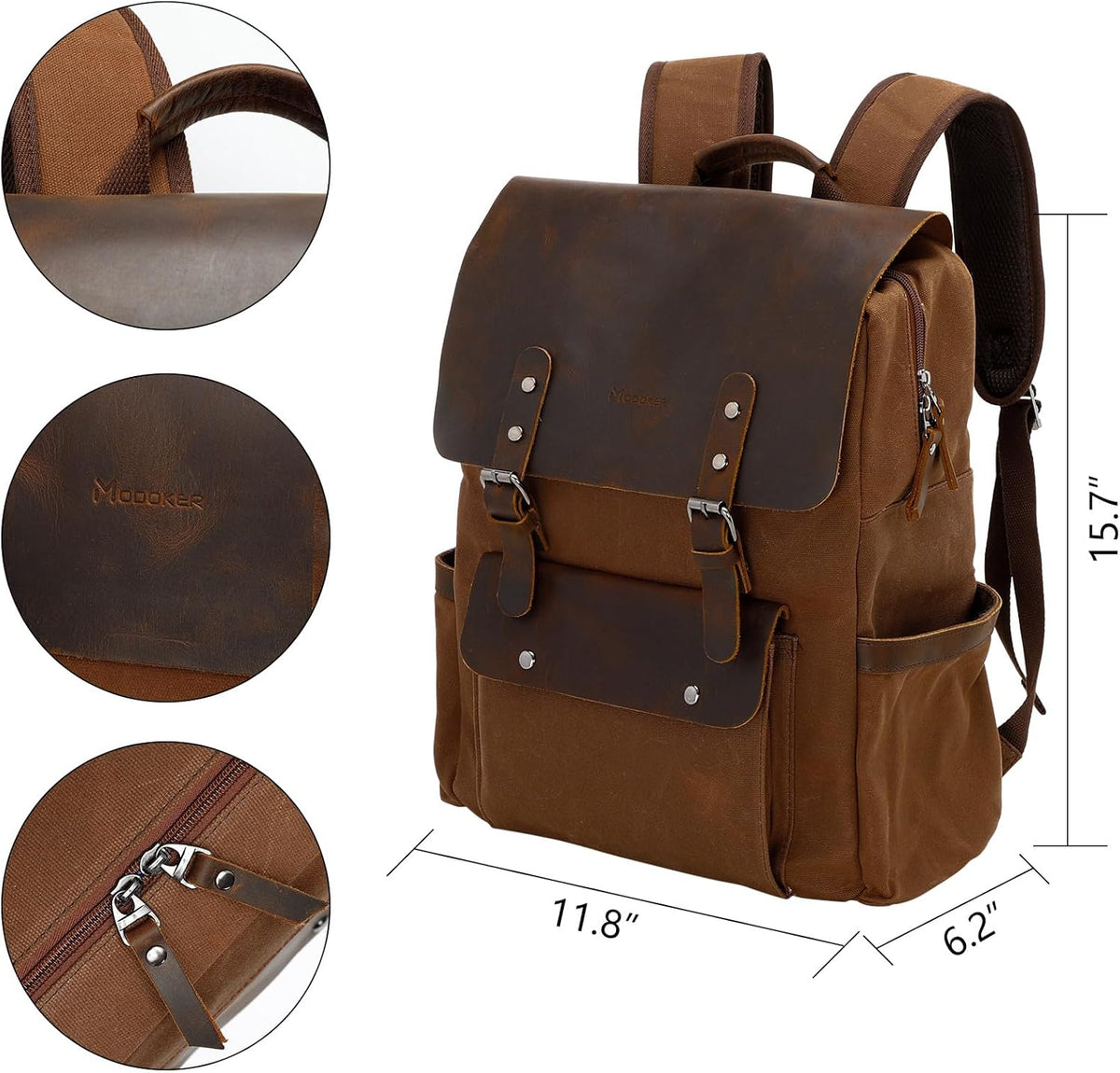 Waxed Canvas Backpack, Leather Rucksack Knapsack for Men Woman Satchel Backpack, Vintage Travel Laptop Backpack 15.6 Inch Retro Flap Backpacks Canvas Casual Daypack Purple